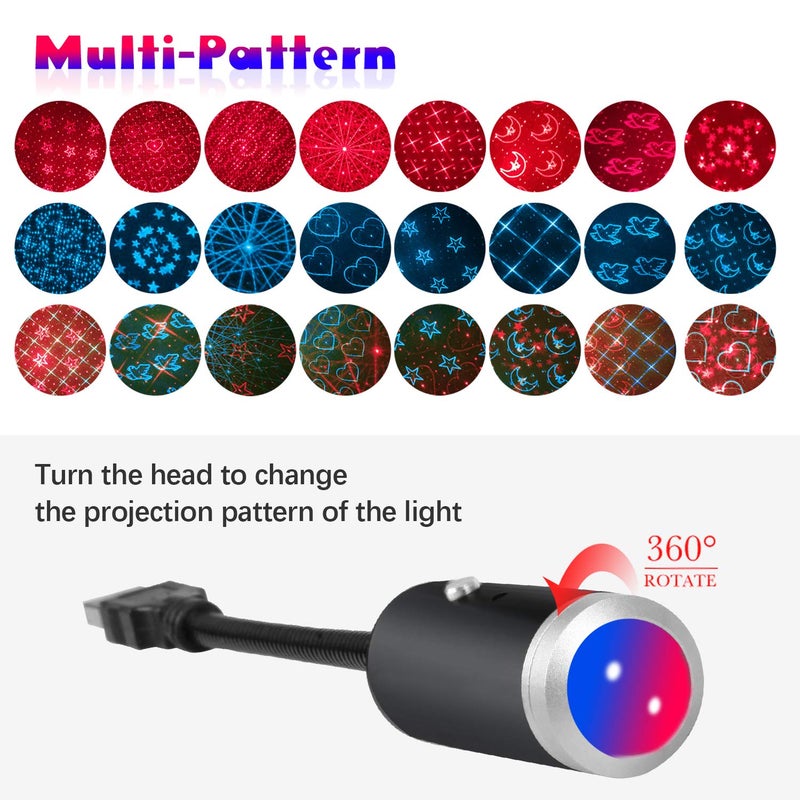 Crefotu USB Star Night Light,9 Functional Modes | 24 Lighting Effects,Sound Activated Strobe Atmosphere Decorations for Car Interior,Ceiling, Bedroom, Party and More (Blue&Red) - Image 2